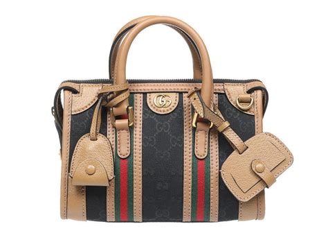 NEW GUCCI BAULETTO MINI CAMEL LEATHER WEB 